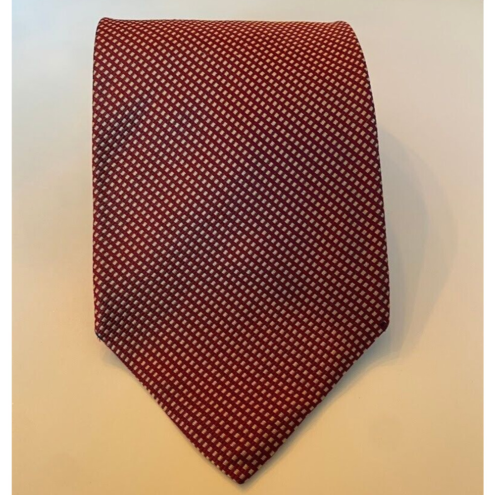 Brooks Brothers Makers Tie Silk Dark Red 3.5” Check Pattern Garnet Gold Necktie